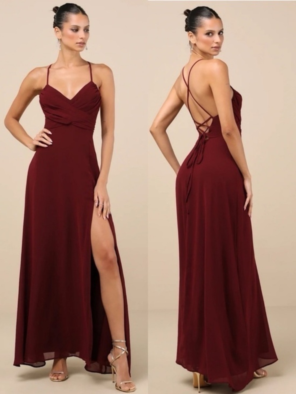 NWT Lulu’s Event Ready Burgundy Backless Lace-Up Maxi Dress Balletcore S, M & L